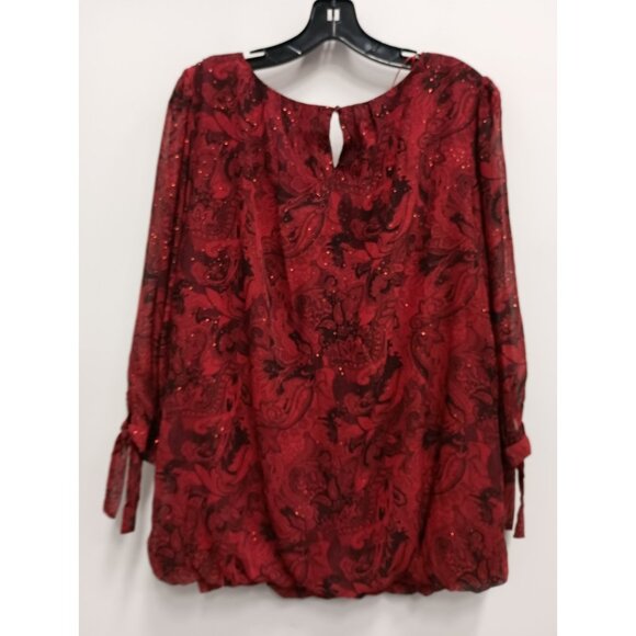 Roz & Ali Womens BOHO Whimsygoth Holiday Top Size 2X Red Floral Sparkly - Picture 10 of 10